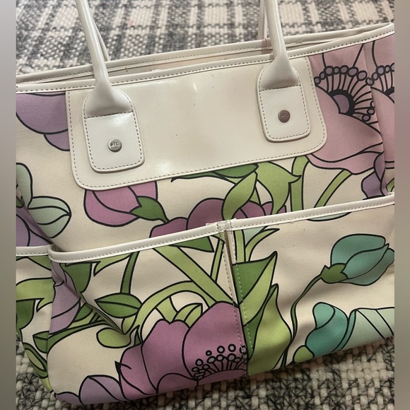 Ann Taylor Loft Purple White Green Shoulder Bag w Matching Reversible Bucket Hat - Picture 4 of 10